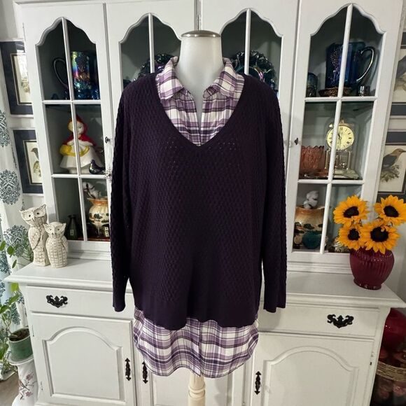 croft & barrow Sweaters - Croft & Barrow Knit Long Sleeve Shirt Blouse Sweater Size 2X Purple